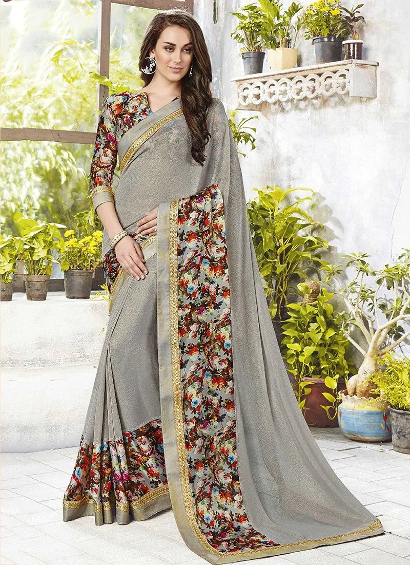 Floral Sarees-Gray