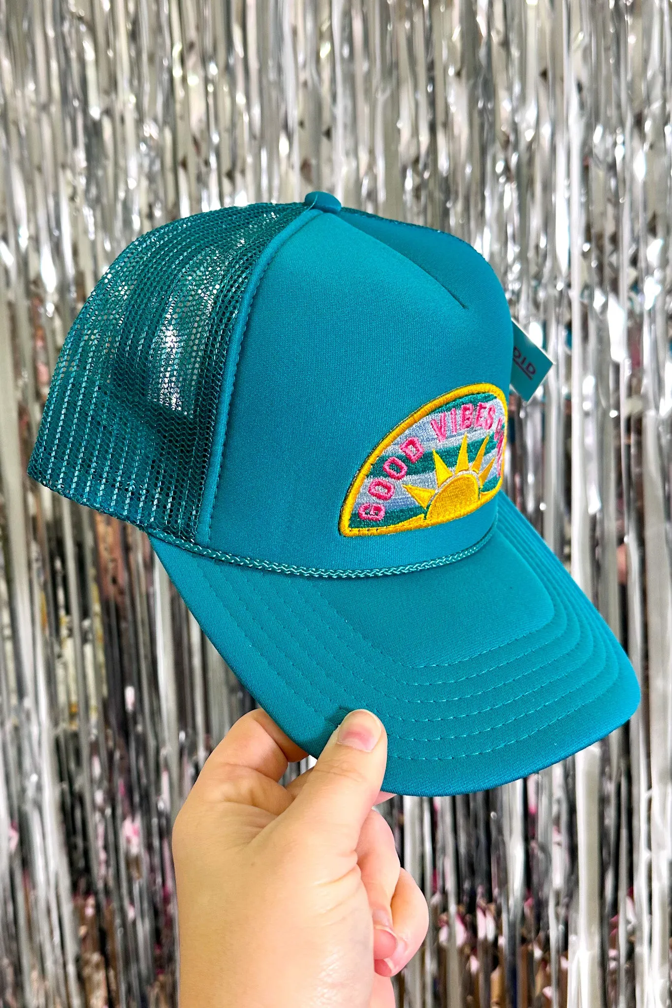 Good Vibes Only Patch Foam Trucker Hat, Deep Teal