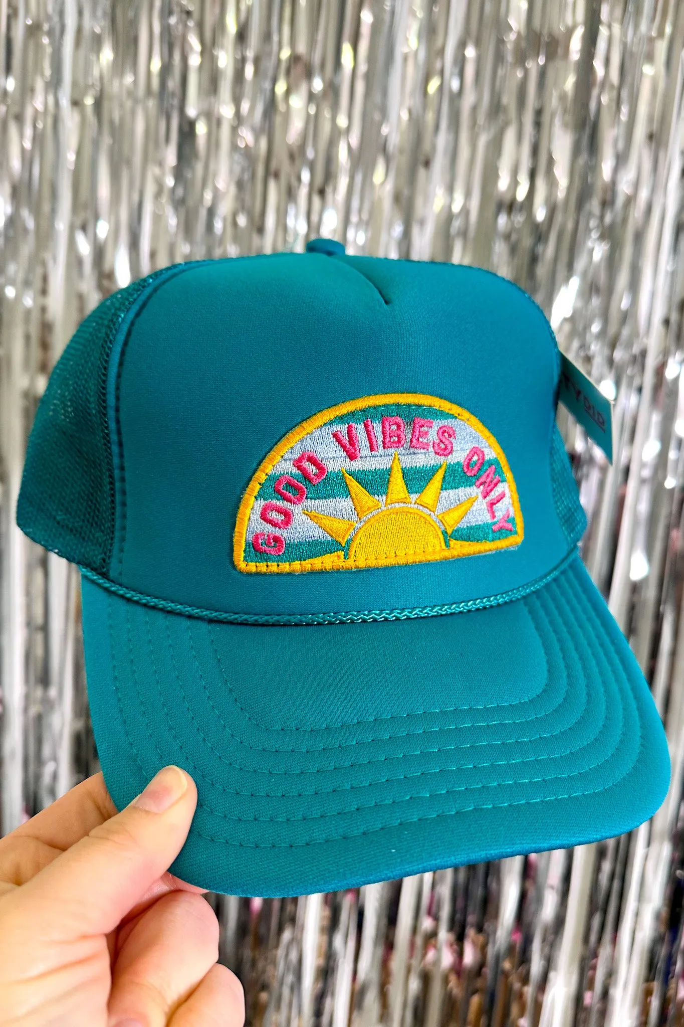 Good Vibes Only Patch Foam Trucker Hat, Deep Teal