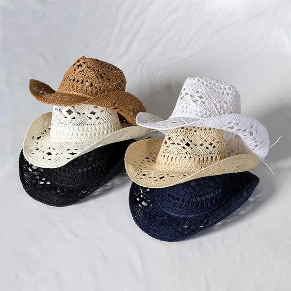 Hand Woven Cutout Denim Straw Hat 57303274C