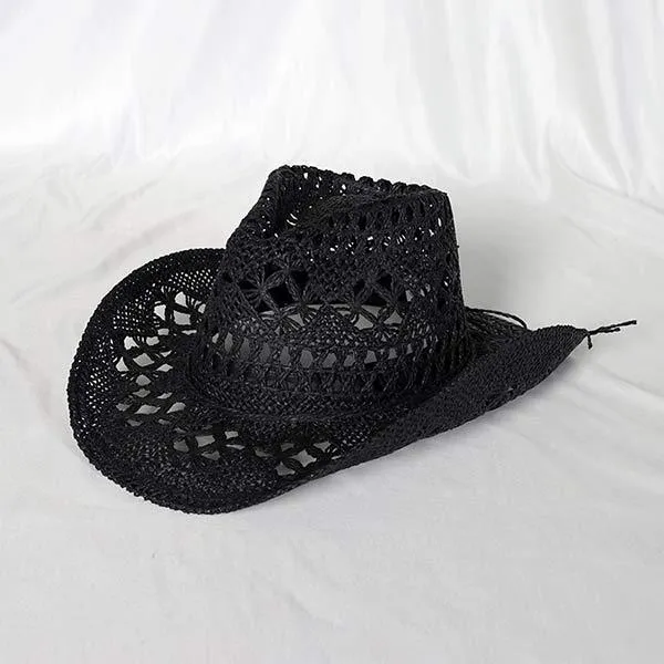 Hand Woven Cutout Denim Straw Hat 57303274C