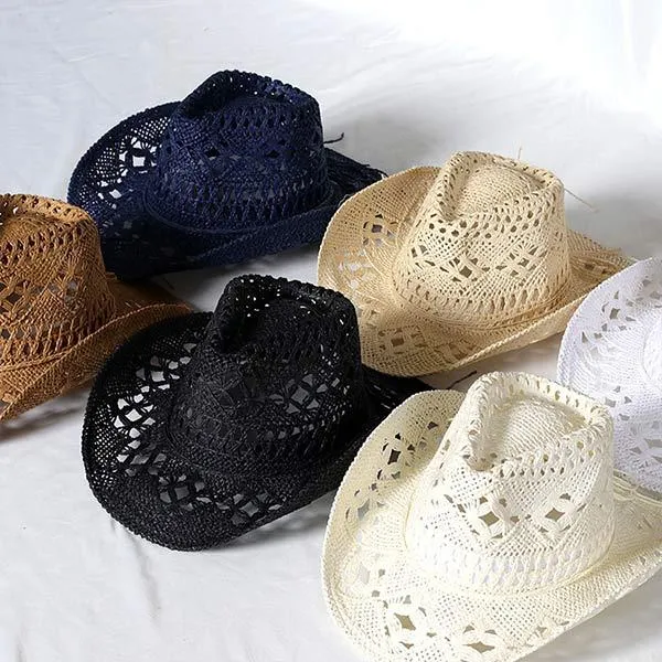 Hand Woven Cutout Denim Straw Hat 57303274C