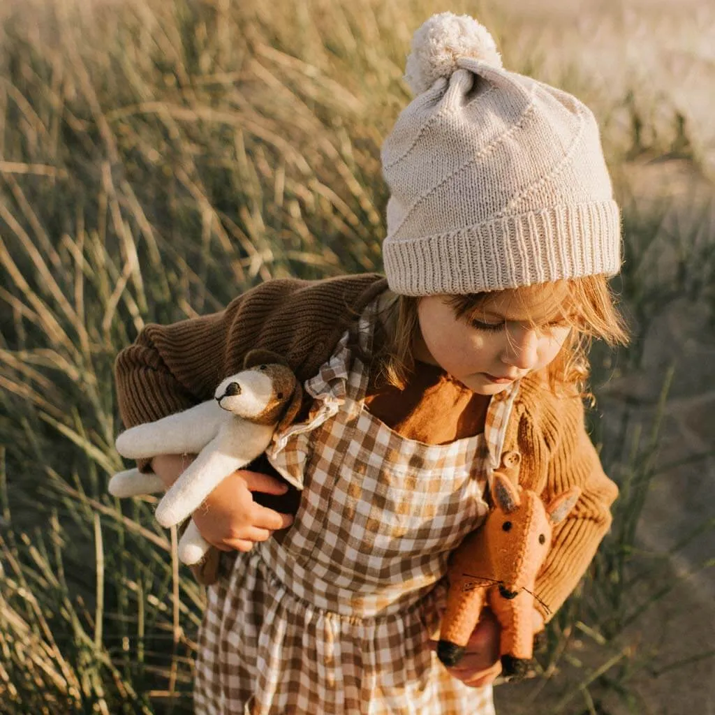 Kids Pom Pom Beanie - Almond White