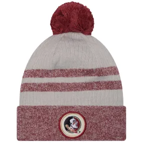 New Era Seminole Logo Fleece Lined Cuff Pom Beanie - Grey/Heathered Garnet