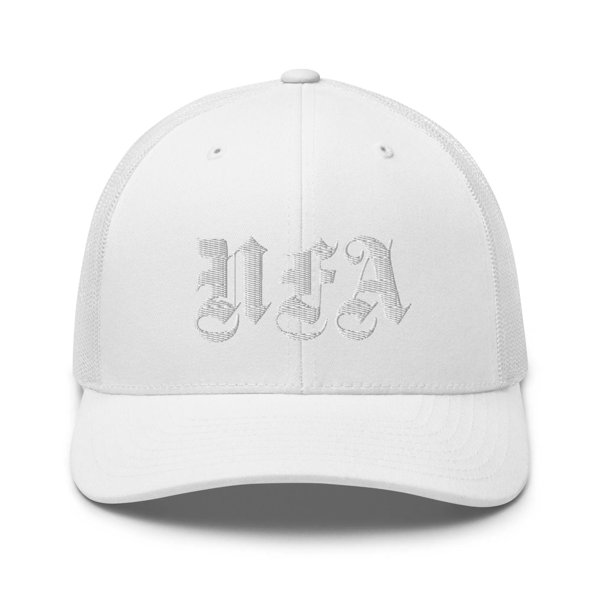 NFA White Embroidery Trucker Cap