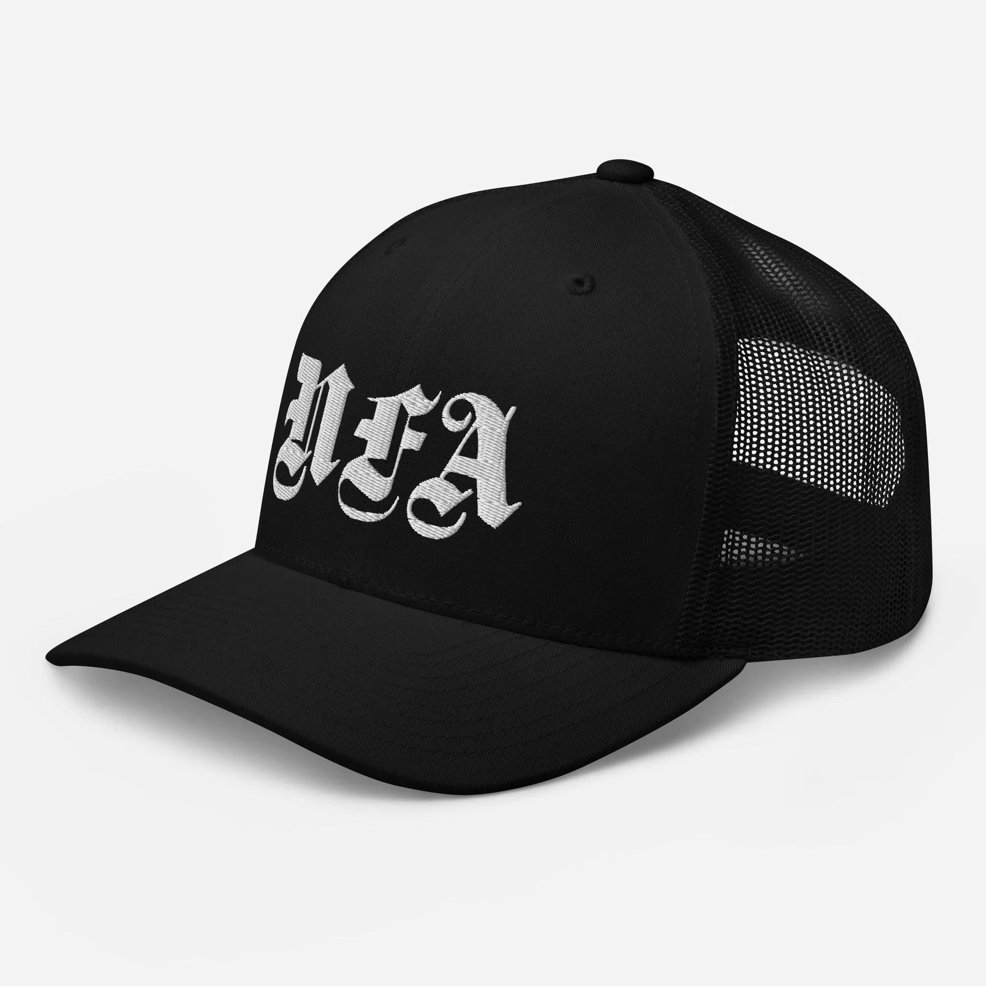 NFA White Embroidery Trucker Cap