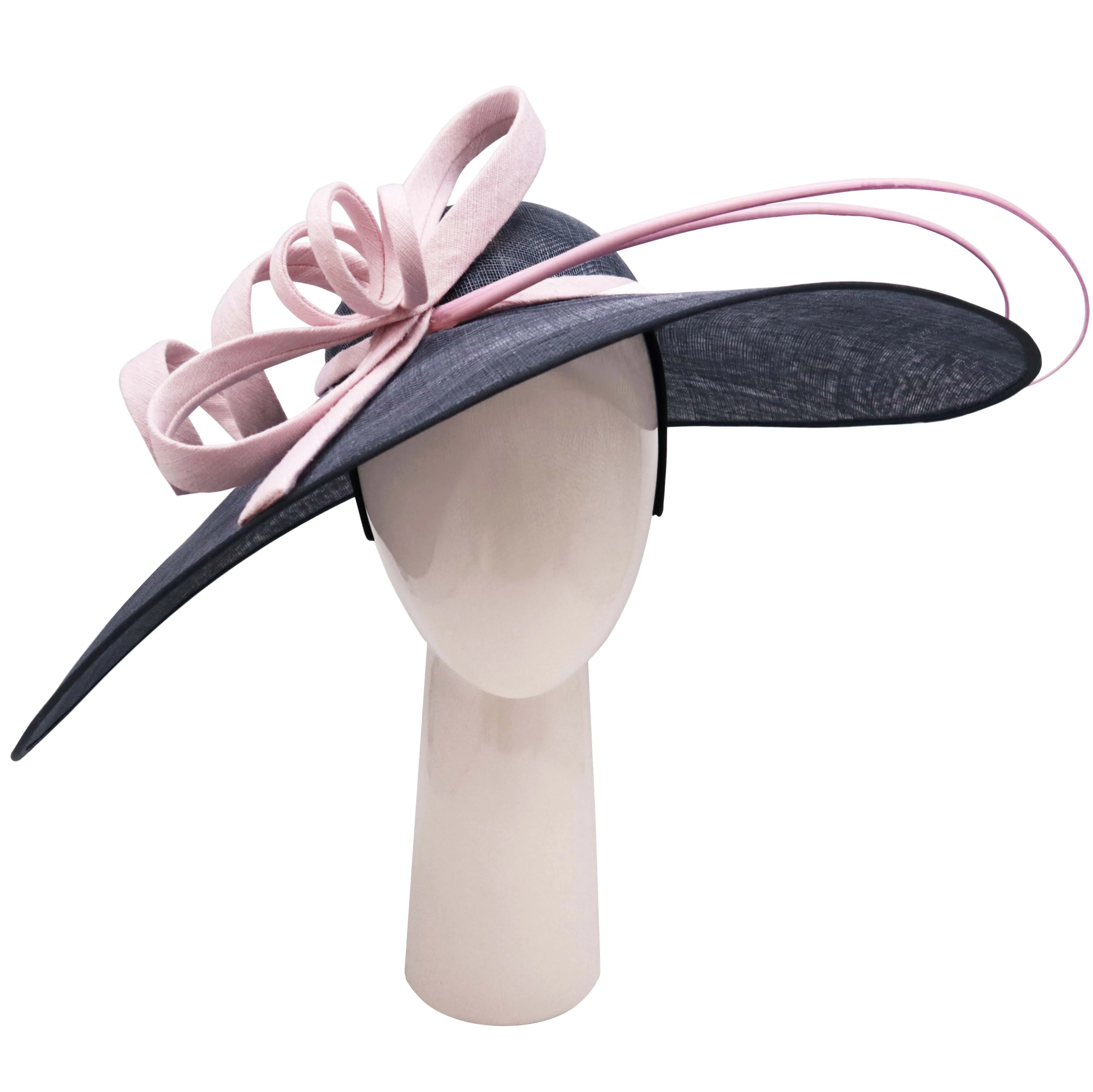 Oval Dish Hat in Pastel Pink and Slate Grey