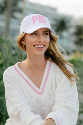 PBI 'Palm Beach' Hat - White With Pink Lettering