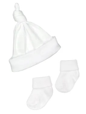 Premature Baby Knotted Hat and Socks Set - White