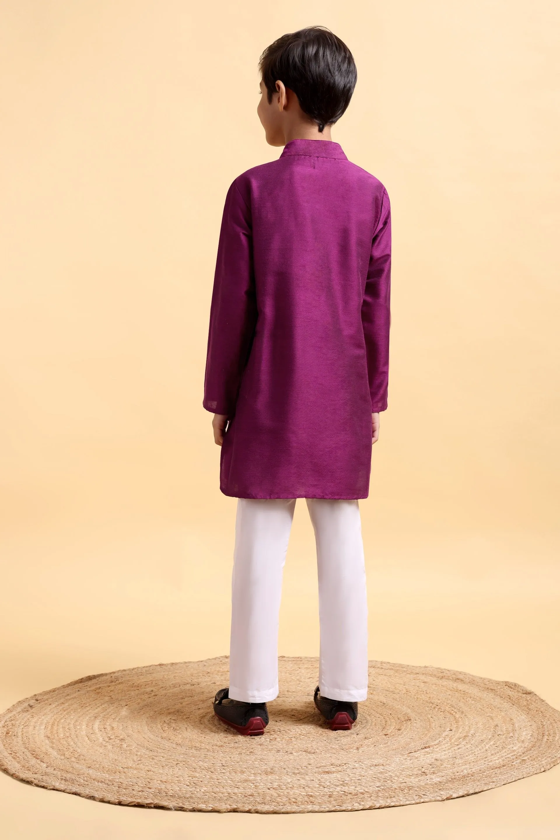 Purple embriodery Cotton silk Kurta & Pajama Set