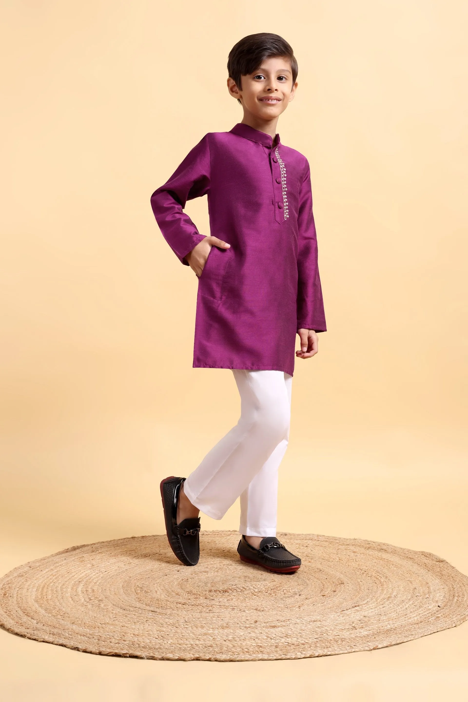 Purple embriodery Cotton silk Kurta & Pajama Set