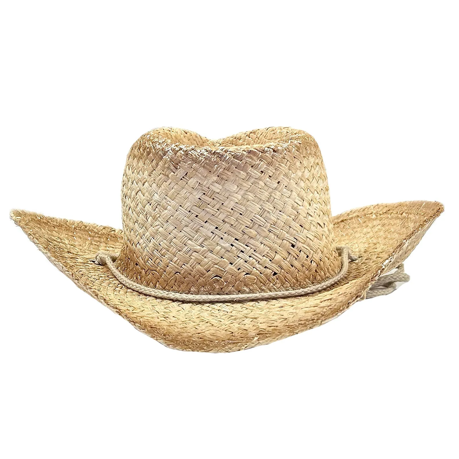 Raffia Full Vent Distressed Brown Band Straw Western Cowboy Hat