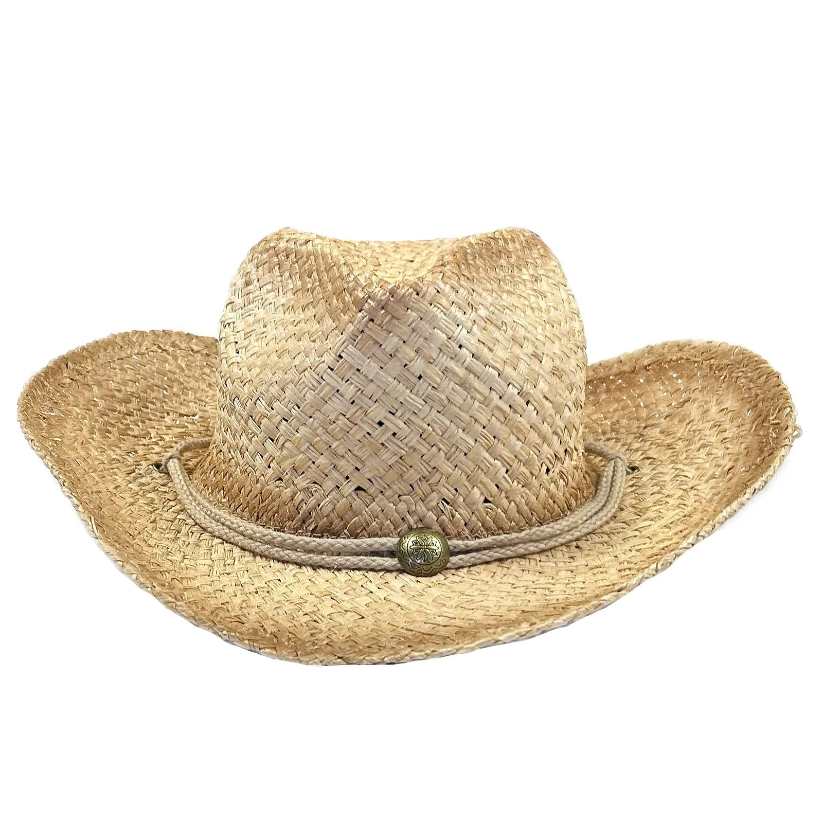 Raffia Full Vent Distressed Brown Band Straw Western Cowboy Hat