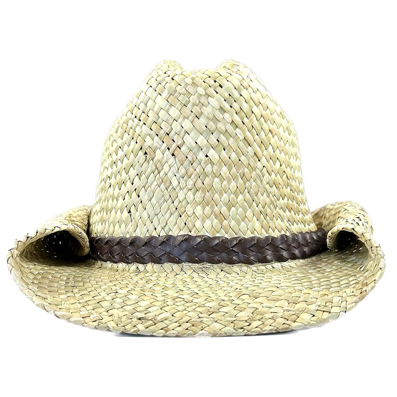 Raffia Straw Western Cowboy Hat with Vented Crown