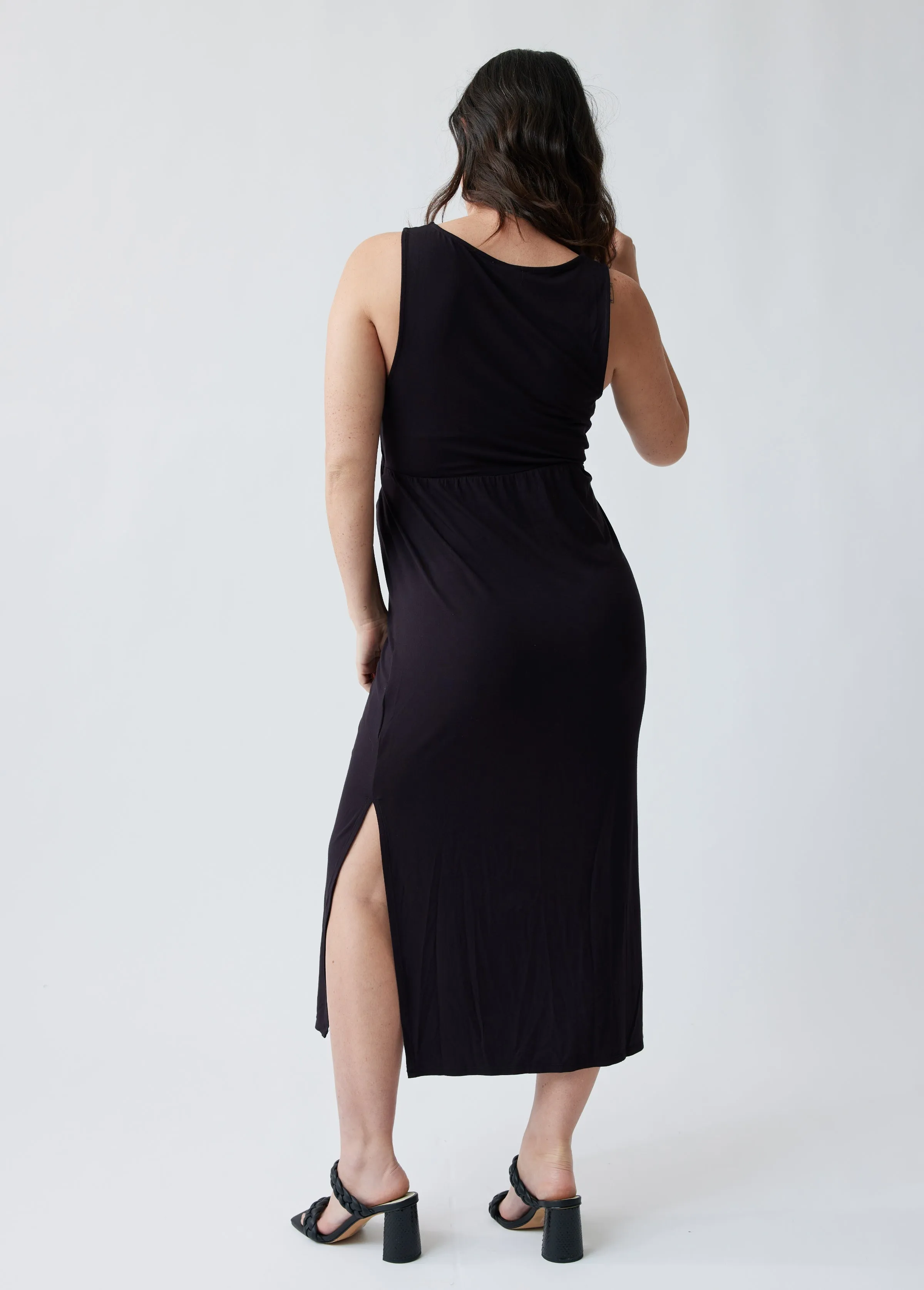 Sleeveless Peekaboo Midi Maternity Dress