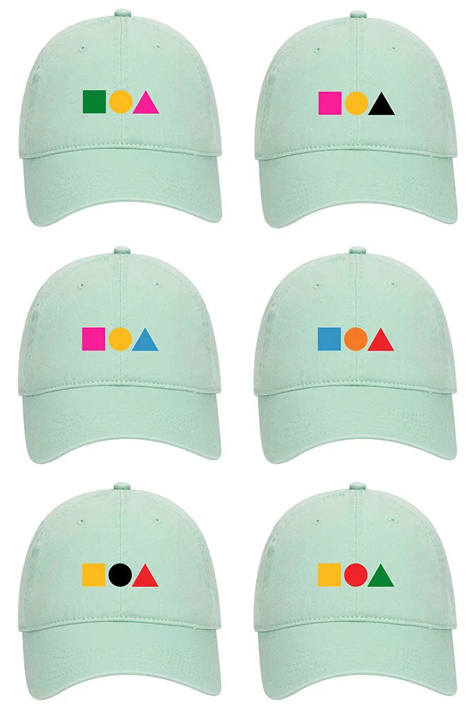 Square Circle Triangle 6 Panel Low Profile Garment Washed Superior Cotton Twill Dad Hat - Shape Color Combination