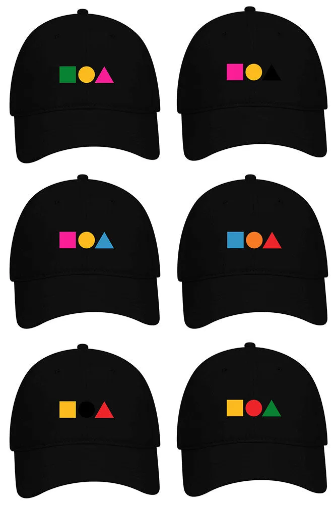 Square Circle Triangle 6 Panel Low Profile Garment Washed Superior Cotton Twill Dad Hat - Shape Color Combination