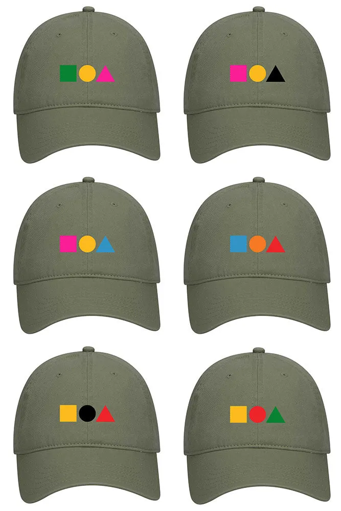 Square Circle Triangle 6 Panel Low Profile Garment Washed Superior Cotton Twill Dad Hat - Shape Color Combination