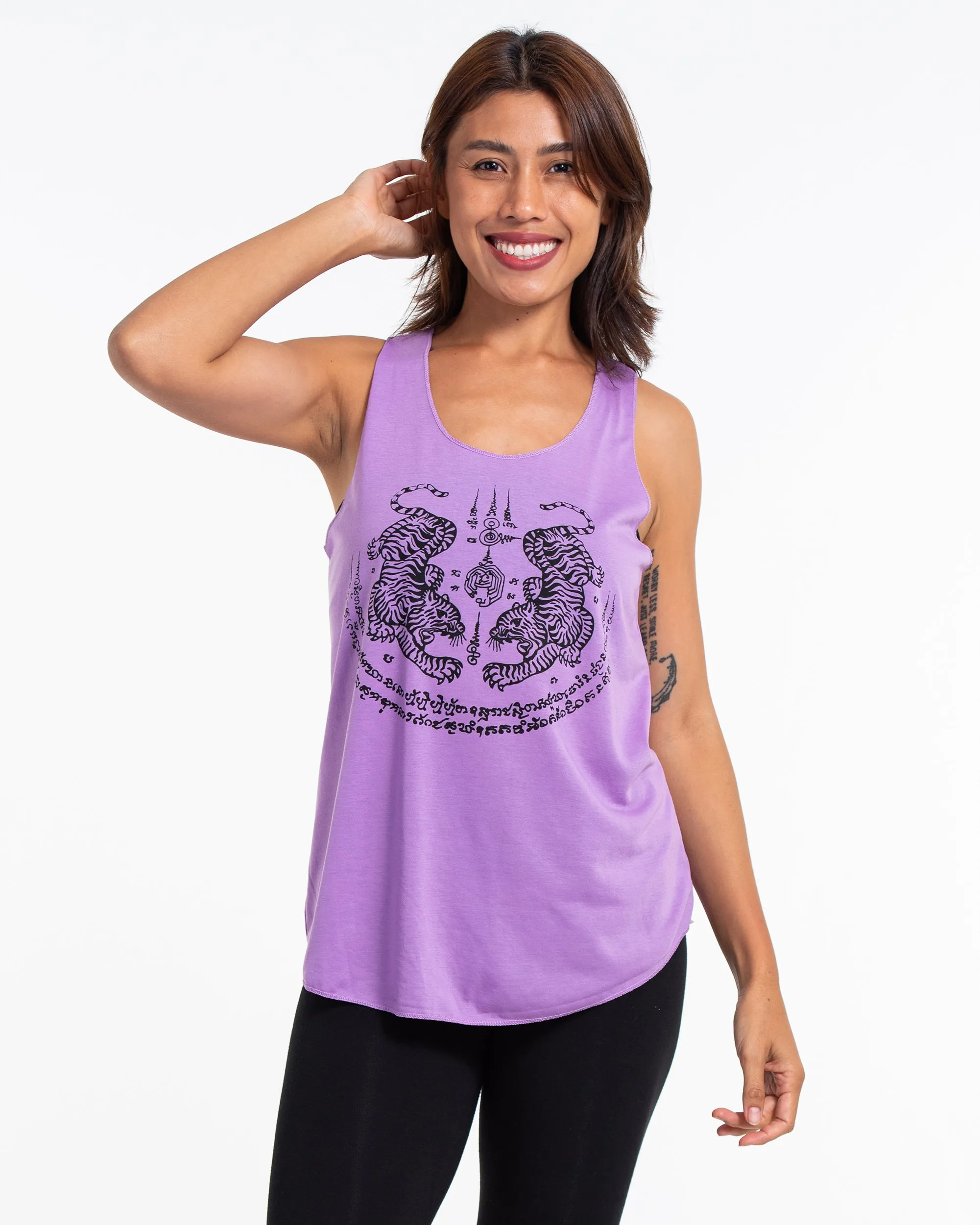 Super Soft Cotton Womens Tiger Tattoo Tank Top in Violet