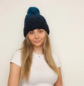 Tonal Pom Pom Beanie - Green/Blues