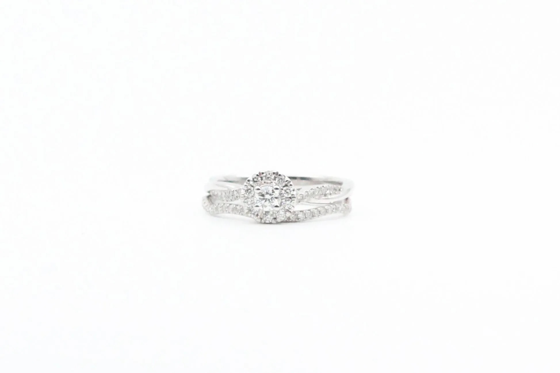 White Gold Round Diamond Halo Engagement Ring with Matching Band