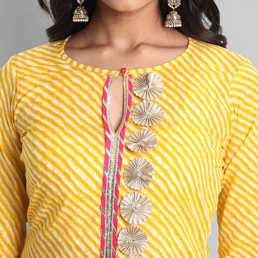 Yellow Rakhiphool Leheriya Kurta