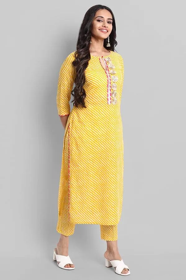 Yellow Rakhiphool Leheriya Kurta