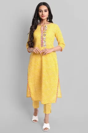 Yellow Rakhiphool Leheriya Kurta